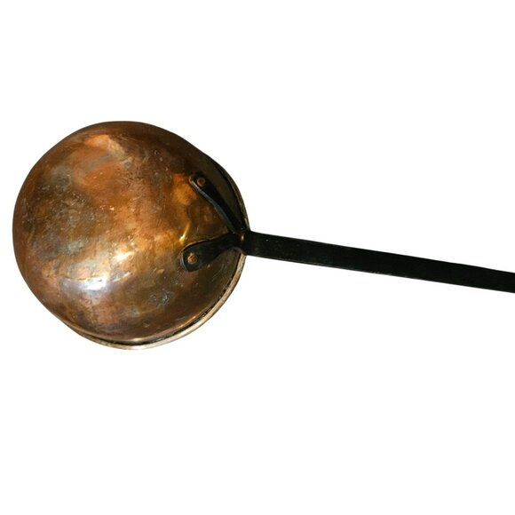 Antique Large Hand Forged French Copper Pots With Brass Handles 23"L 25"L - Picture 4 of 16